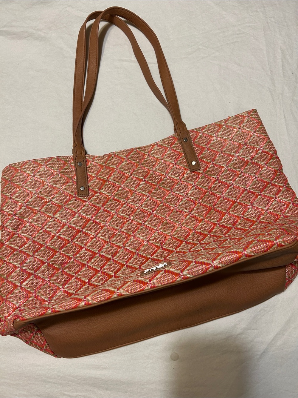 Tyler Rodan Coral & Tan Patterned Tote